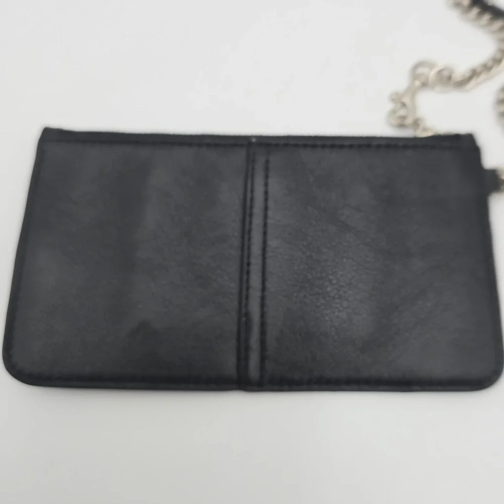 Coach Black Leather Wristlet Pouch Wallet with Chain Strap‎